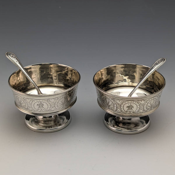 1870 British Antique Pure Silver Salt Dish & Spoon Pair 80g Martin and Hall